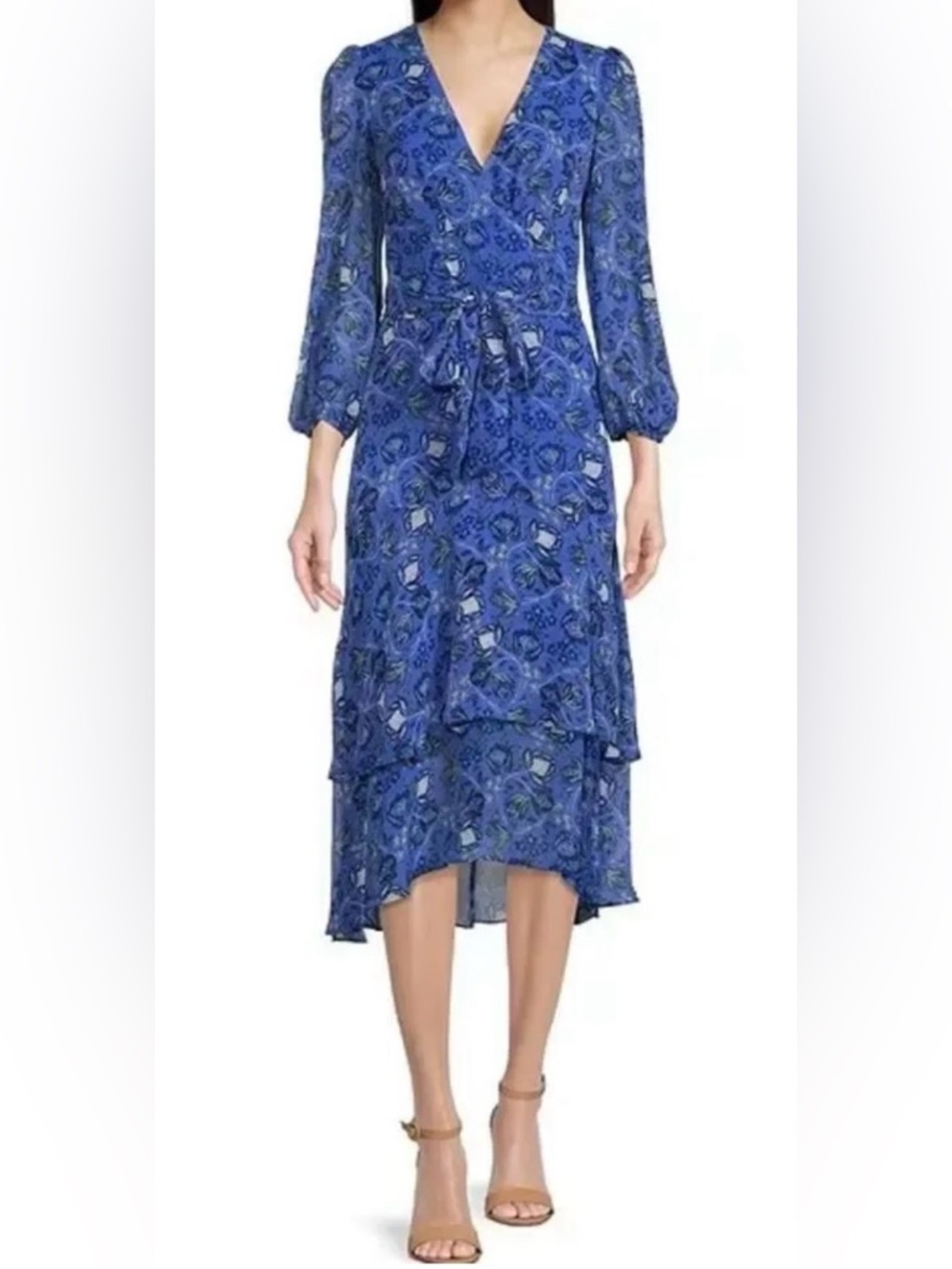Eliza J Blue Floral Tiered Midi Dress NEW